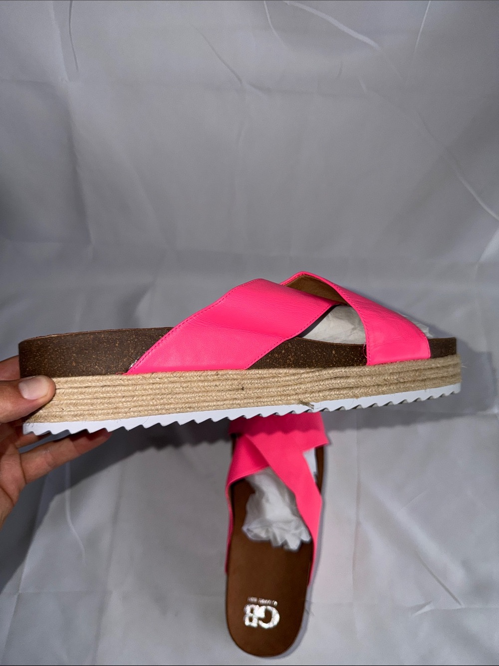 Gianni Bini Neon Hot Pink Leather Crisscross Platform Slide Sandals 10 Like New - Picture 4 of 5